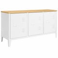 Buffet bas industriel 3 portes blanc avec plateau en bois 113 cm