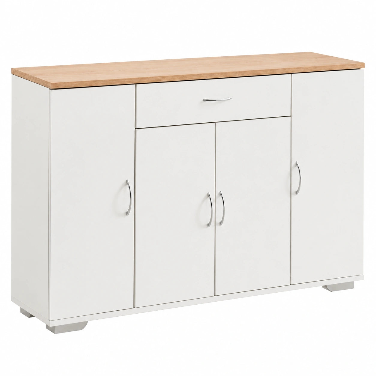 Buffet de Cuisine avec Portes et Tiroir, Étagères Réglables, Plateau en Chêne, 74cm de Hauteur