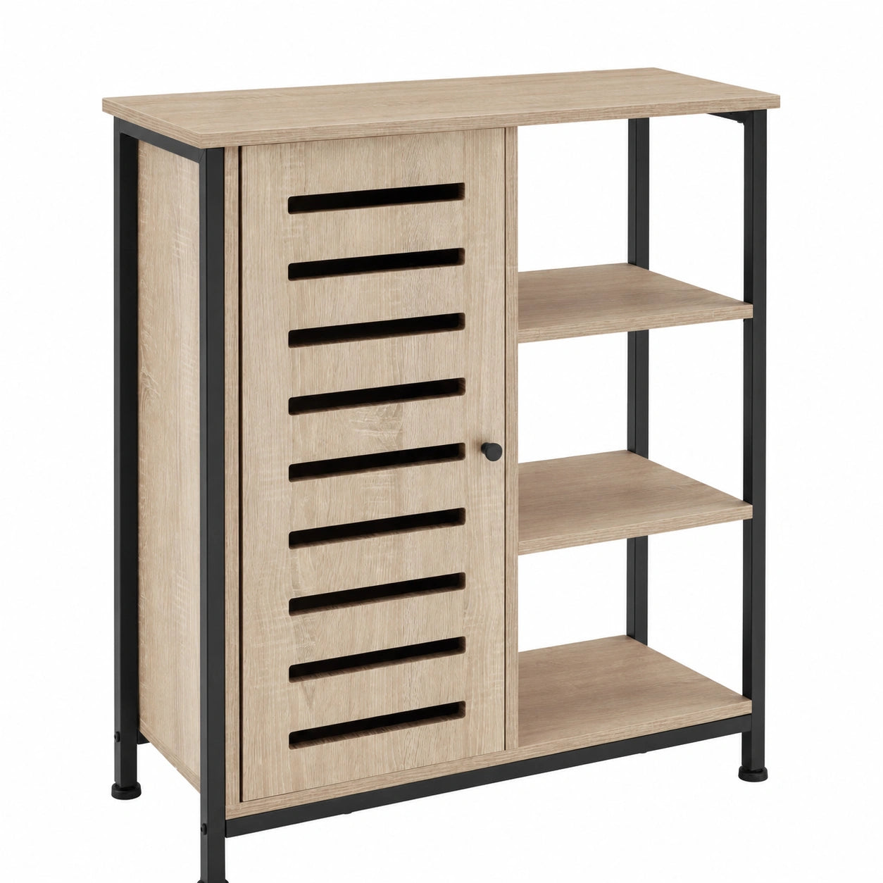 Buffet de Cuisine avec Rangements Ouverts et Fermés, Style Industriel, Bois Clair