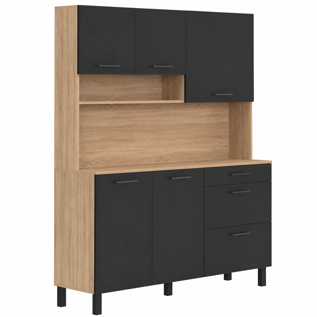 Buffet de cuisine 140 cm avec 5 portes et 3 tiroirs