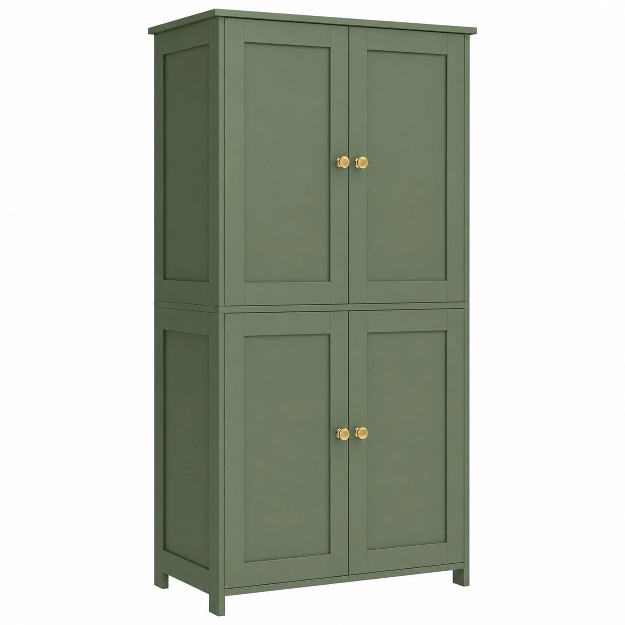 Armoire de Salle de Bain, Rangement avec Étagères Réglables, 4 Portes, Vert Forêt