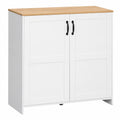 Buffet de Cuisine avec Placard et Étagères Réglables - Blanc et Bois