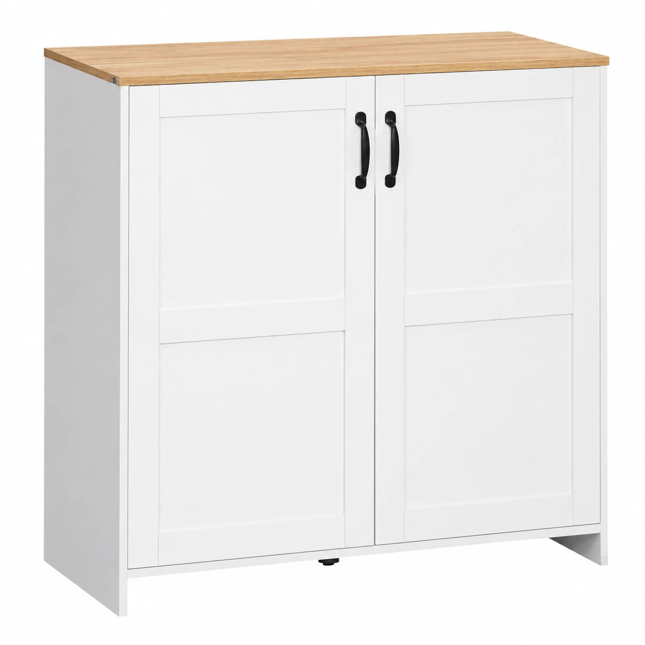 Buffet de Cuisine avec Placard et Étagères Réglables - Blanc et Bois