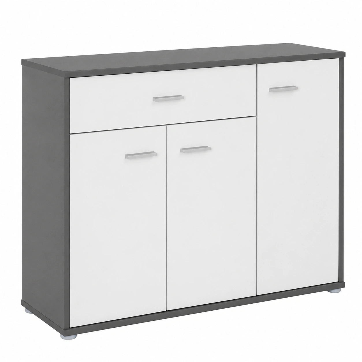 Buffet moderne gris et blanc avec rangement tiroir et portes