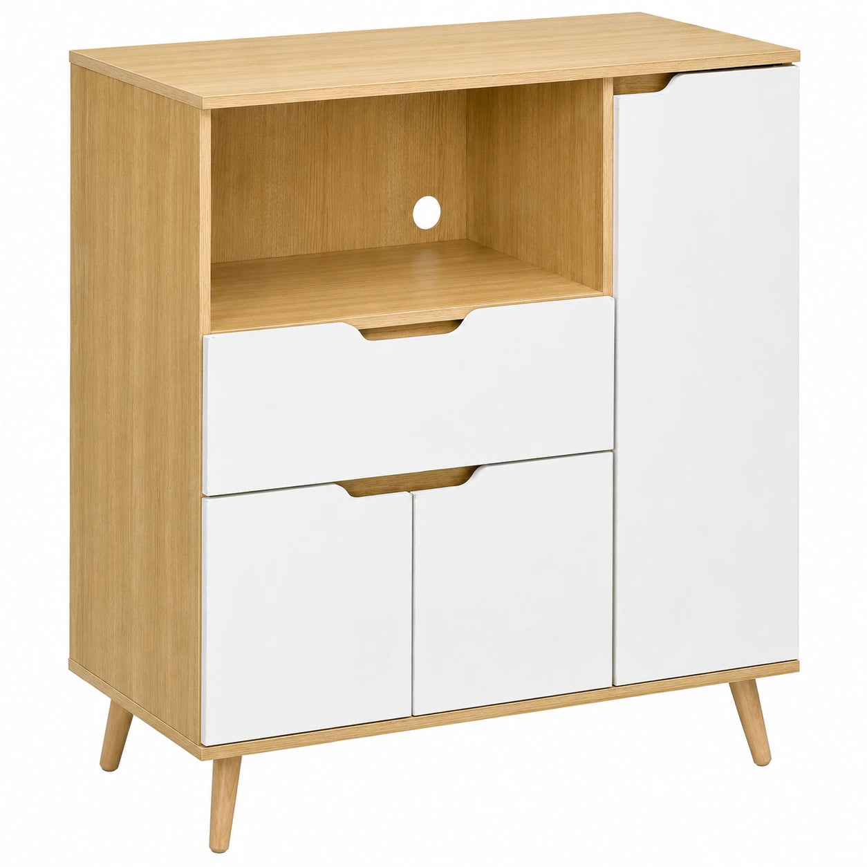 Buffet de Cuisine avec Rangement et Étagère Réglable, Naturel et Blanc