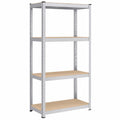 Étagère de rangement industrielle à 4 niveaux, capacité 520 kg, planches réglables, argent