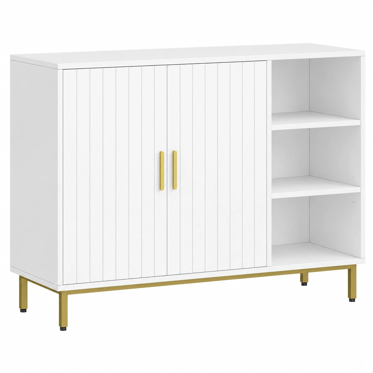 Armoire de Salle de Bain avec Étagères Réglables, Blanc et Doré