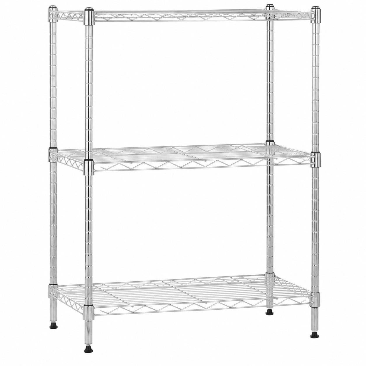 Étagère à 3 niveaux réglables en largeur étroite, capacité 453 kg, chromée