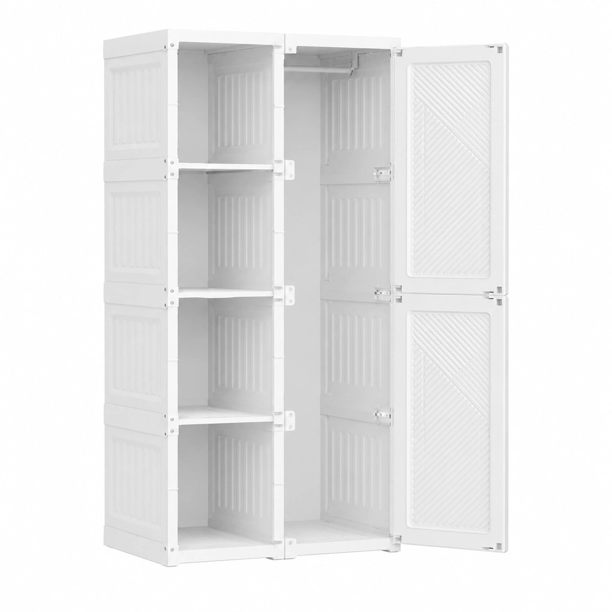 Armoire pliable avec 6 cubes et tringle à vêtements - Blanc