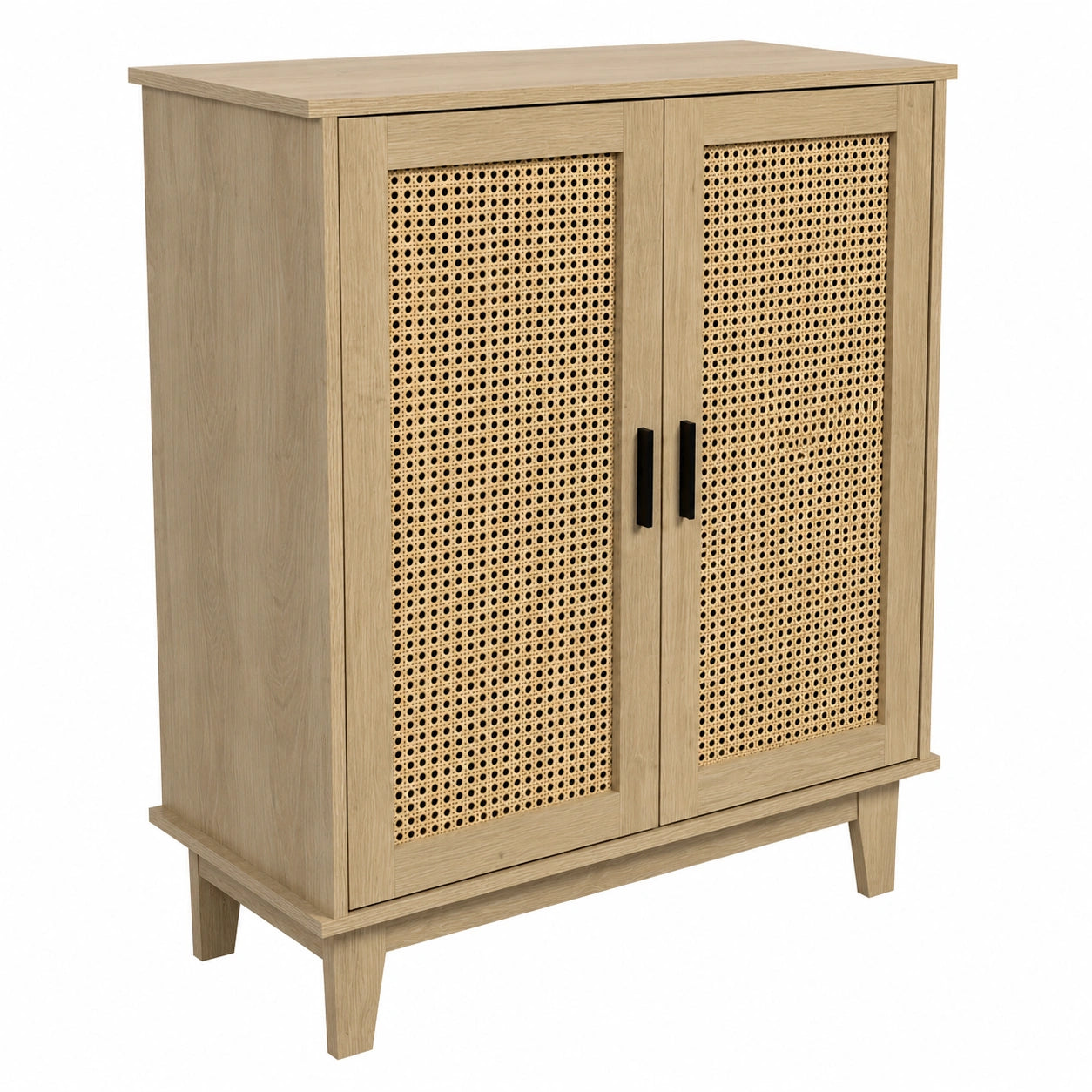 Buffet en Cannage et Bois avec Rangement Élégant - 80 x 34 x 96 cm - 2 Portes - Pour Salon, Salle à Manger, Cuisine