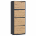 Armoire de rangement moderne 4 portes avec étagères, anthracite et chêne